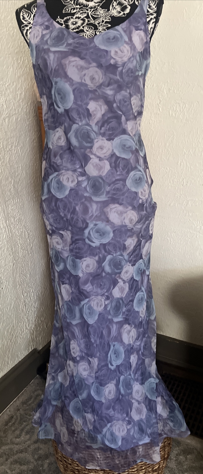 VTG 80s ZUM ZUM Maxi Bias Cut Dress Asymmetrical Hem Train Lavendar Floral Y2k