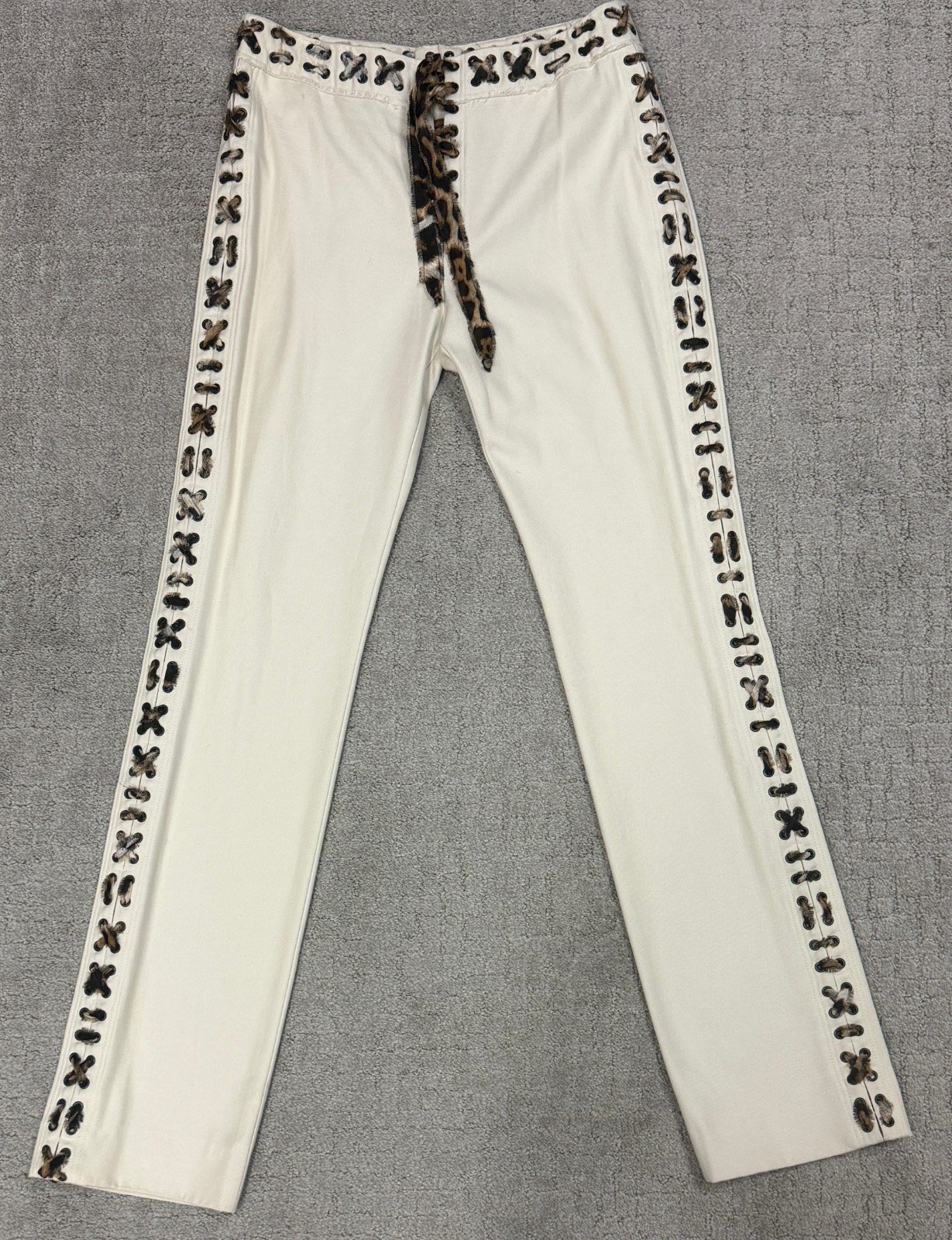 2002 YVES SAINT LAURENT Rive Gauche Mombasa Pants 40 8 Ivory Tom Ford Lace Up