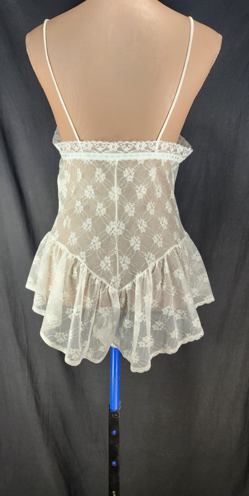 VTG VAL MODE Sheer Lace Teddy MEDIUM Hi Cut Flutter Leg Romper Bodysuit UNWORN