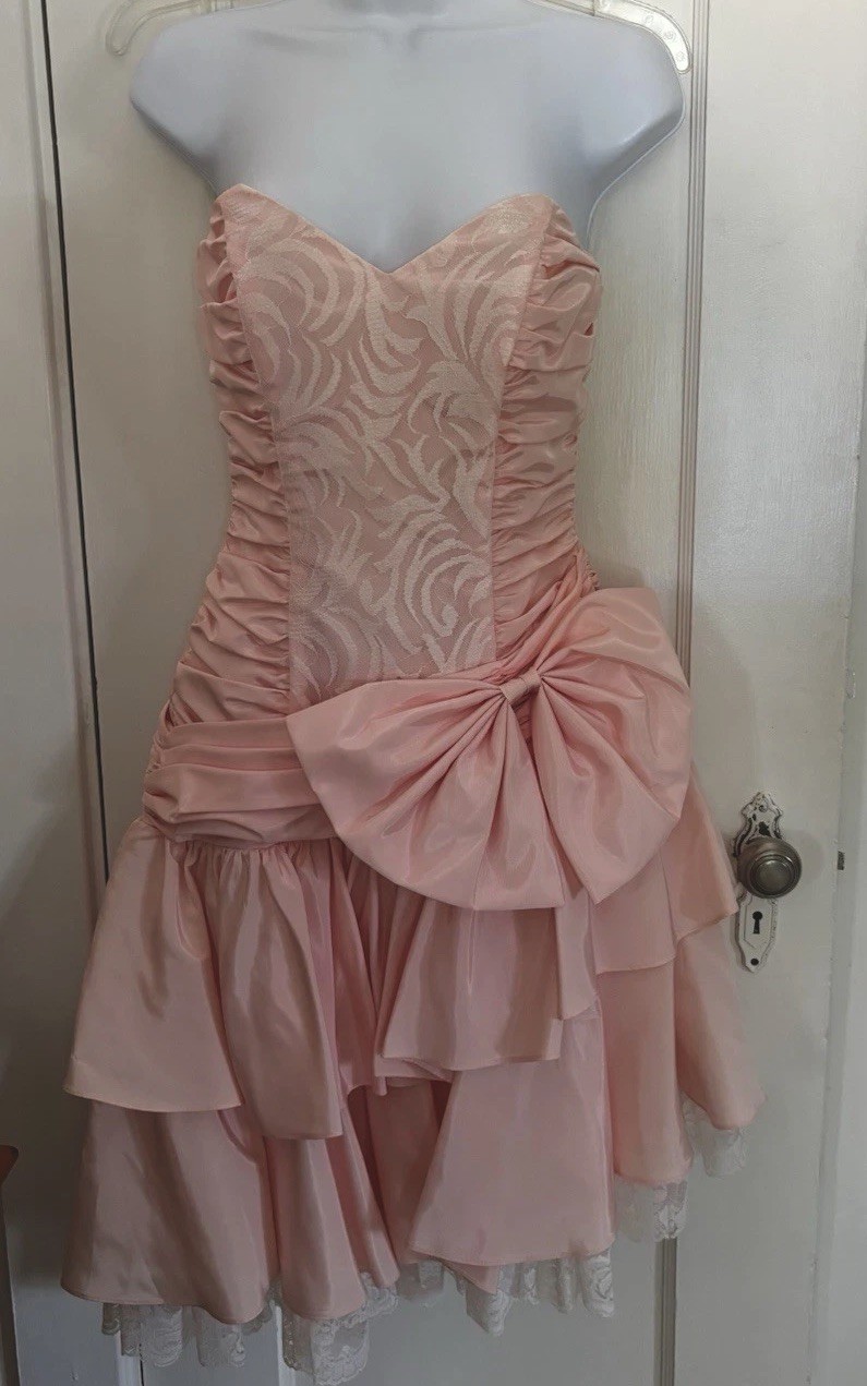 VTG 80’s ZUM ZUM PINK Moire LACE Ballet STRAPLESS Prom PARTY DRESS ILGWU S 4-6