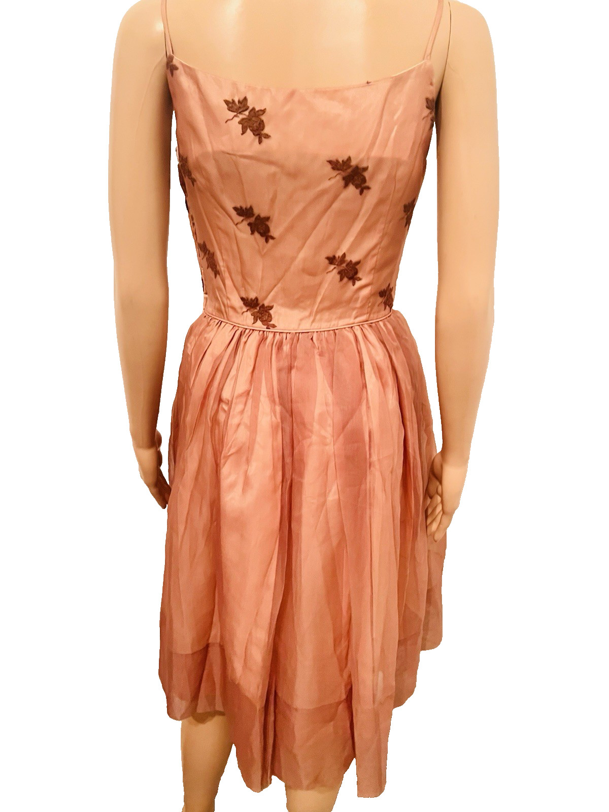 VTG 50s Nina 2pc Copper/Brown Cocktail Dress & Jacket Embroidered Floral Lace M*