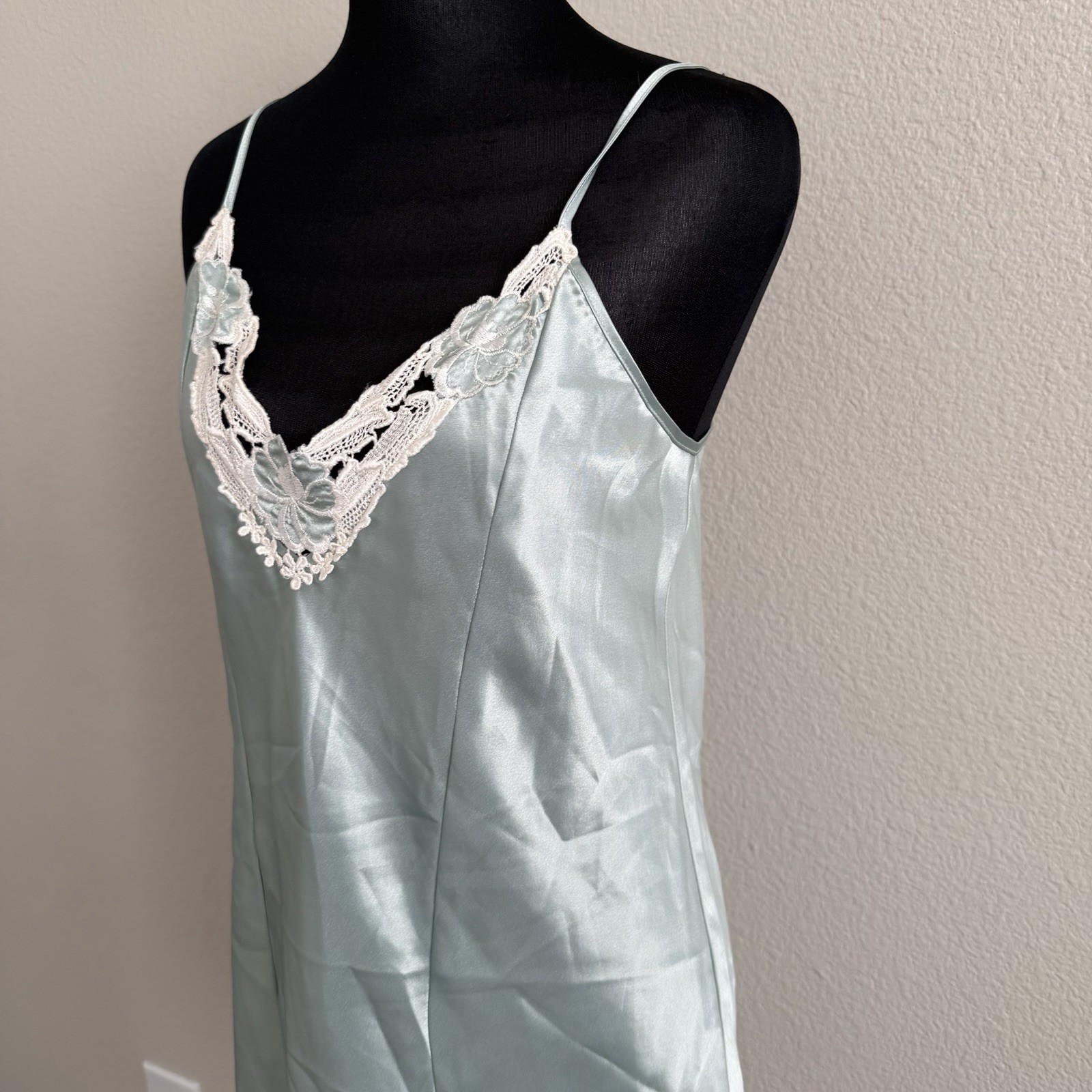 Vintage Small Inner Most Night Gown & Belted Robe Set Satin Sage Green Made USA