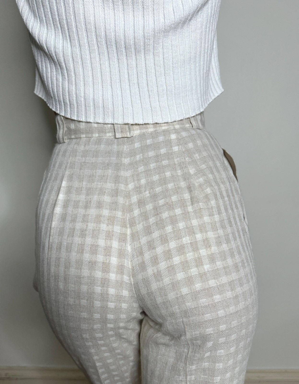 vintage 80s high waisted pleated womens pants / linen trousers / checked slacks