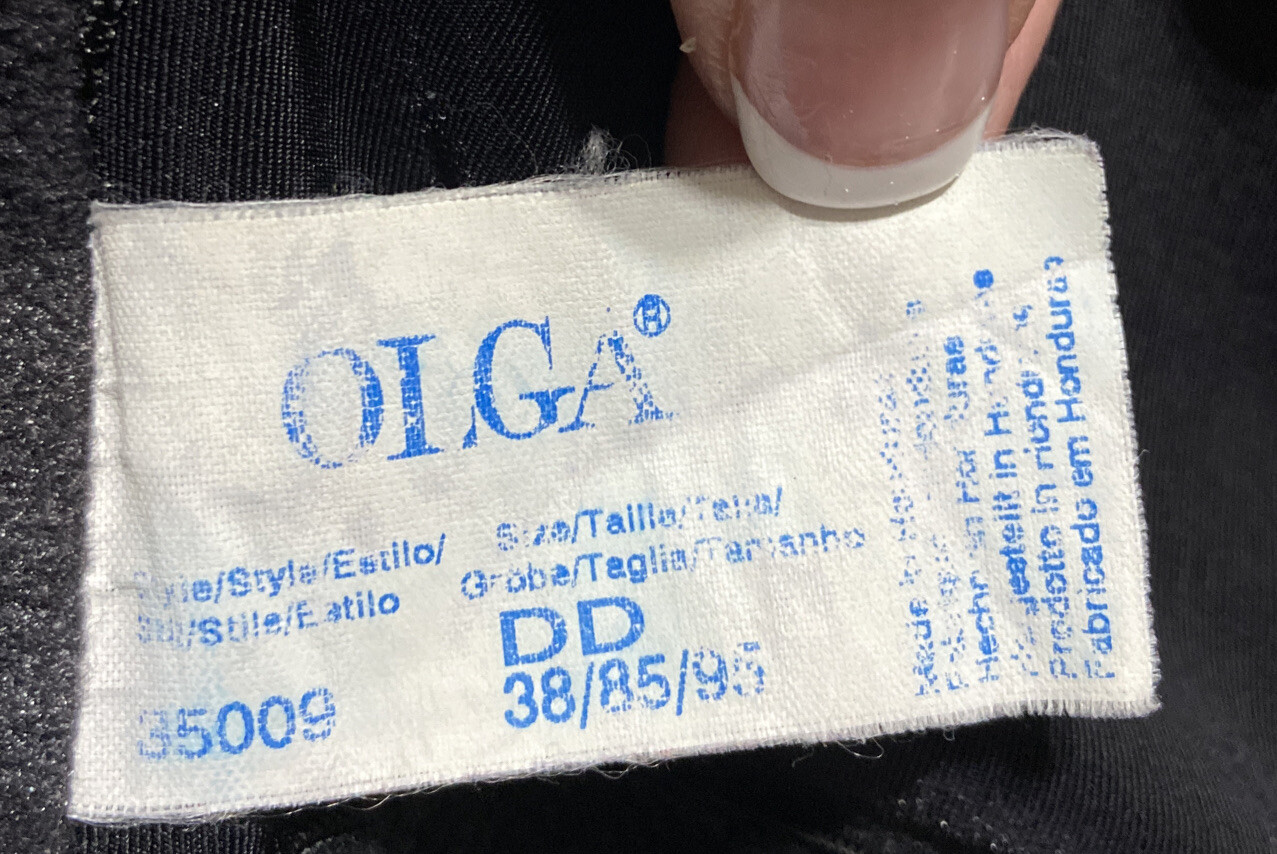 Olga~Vintage~Bra~Size 38DD~Underwire~Mesh Cup~Adjustable~35009~Black~EUC