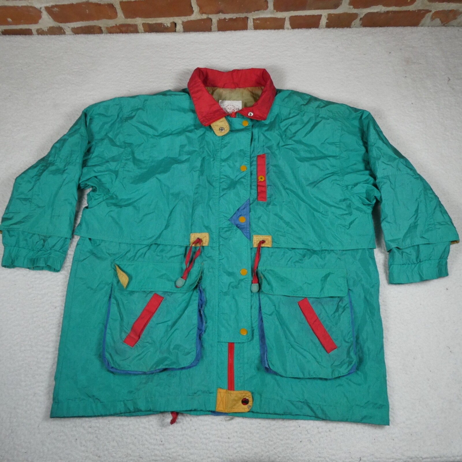 Vintage Venezia Jacket Women Size 26/28 Teal Blue/Multicolor Long Full Zip