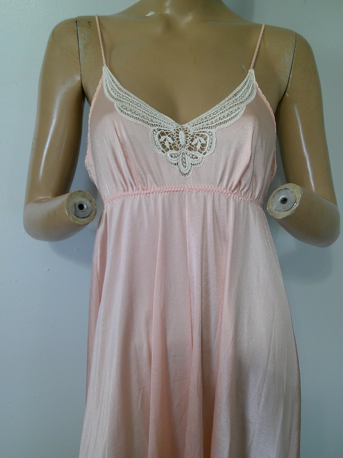 Vtg Monika Tilley Vassarette Peach Silky Nylon & Lace Full Sweep Lng Nightgown M