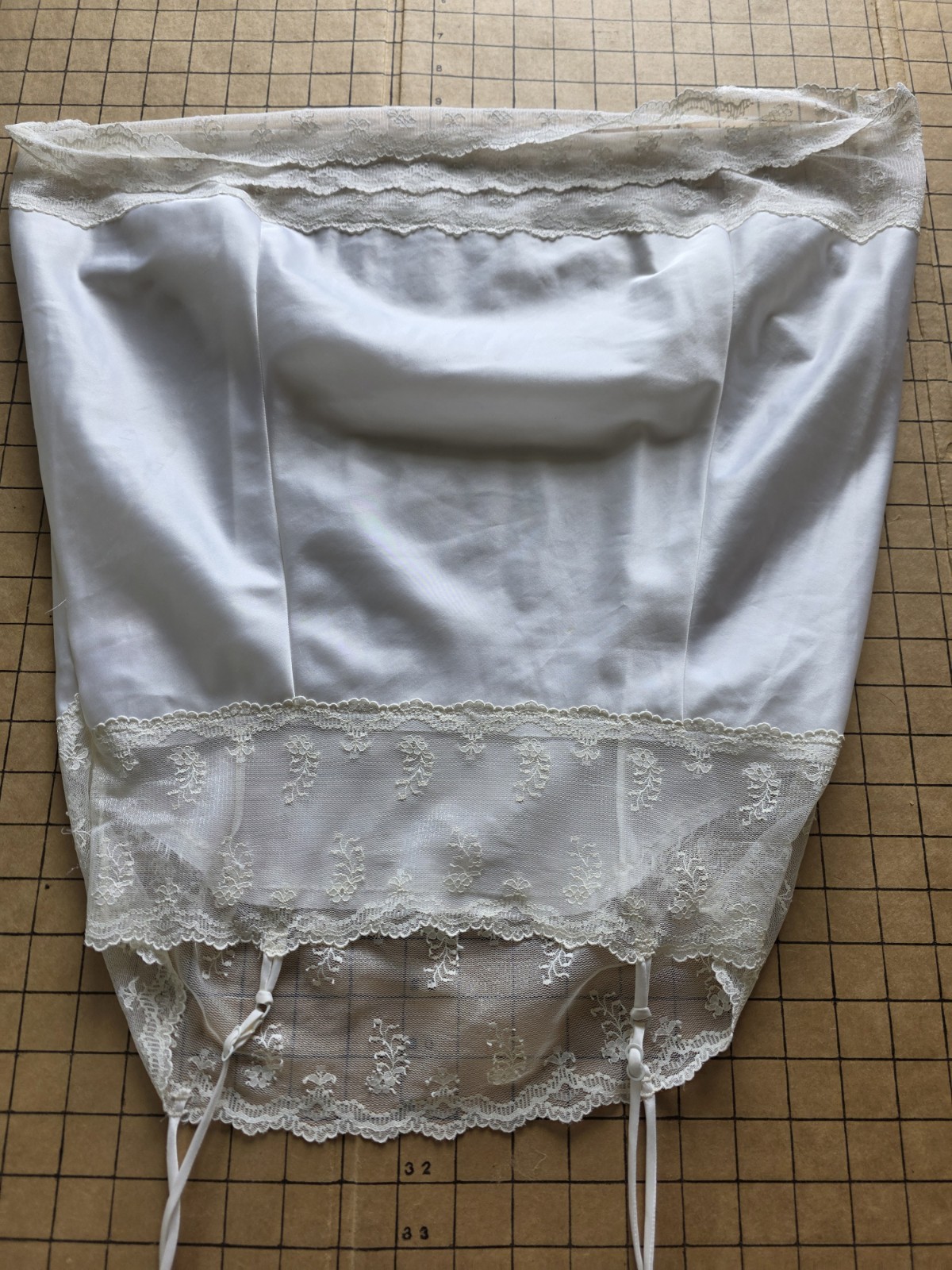 YSL Lingerie Satin Camisole 34 Embroidered Logo, Lace Trim, Vintage Made France