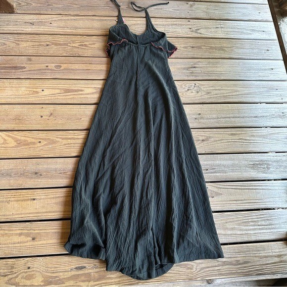 Vintage Young Edwardian Arpeja Black Dress Halter Straps Maxi Rose Gypsy Boho