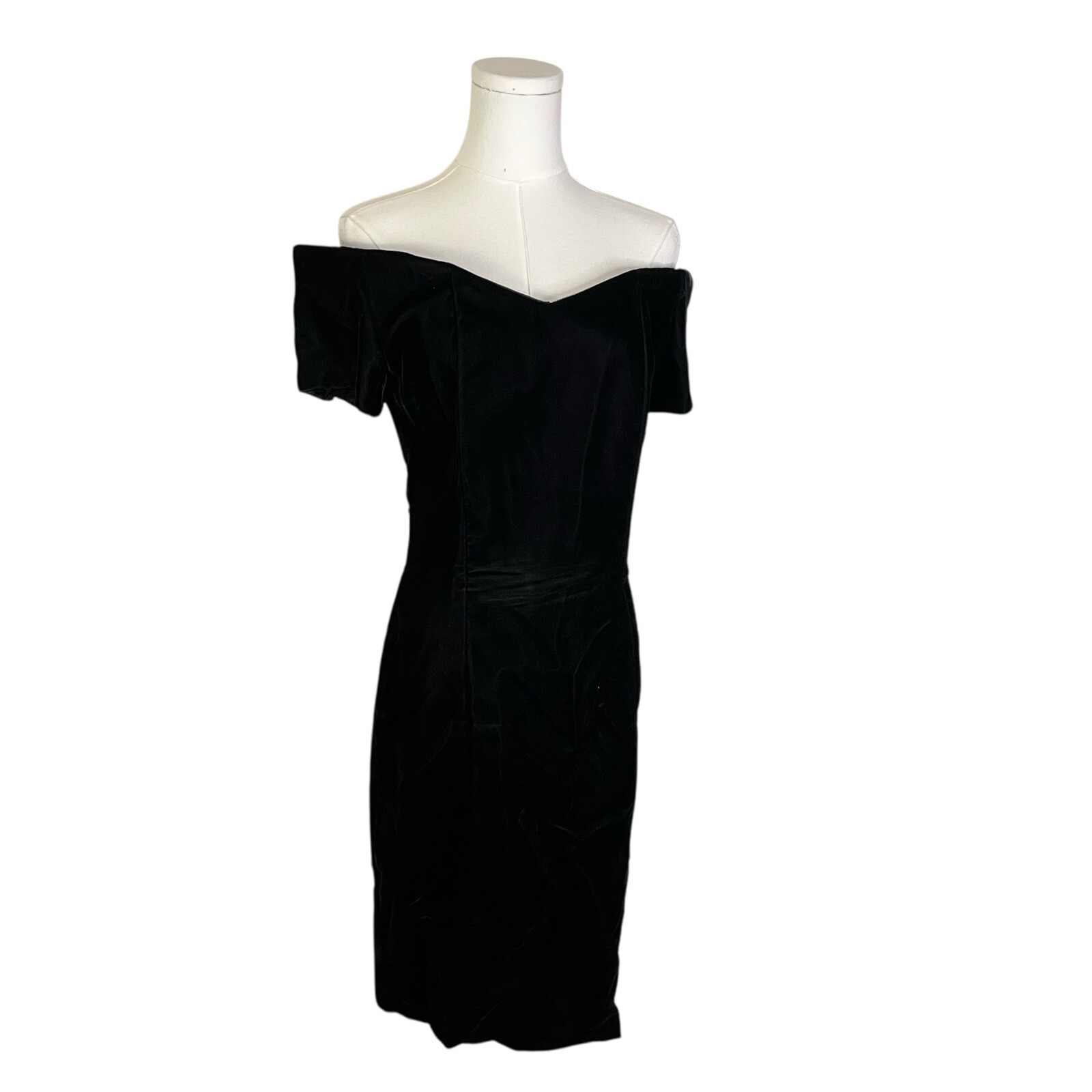 Vintage 80s 90s By Choice USA Made Black Velvet Off the Shoukder Short Dress 9
