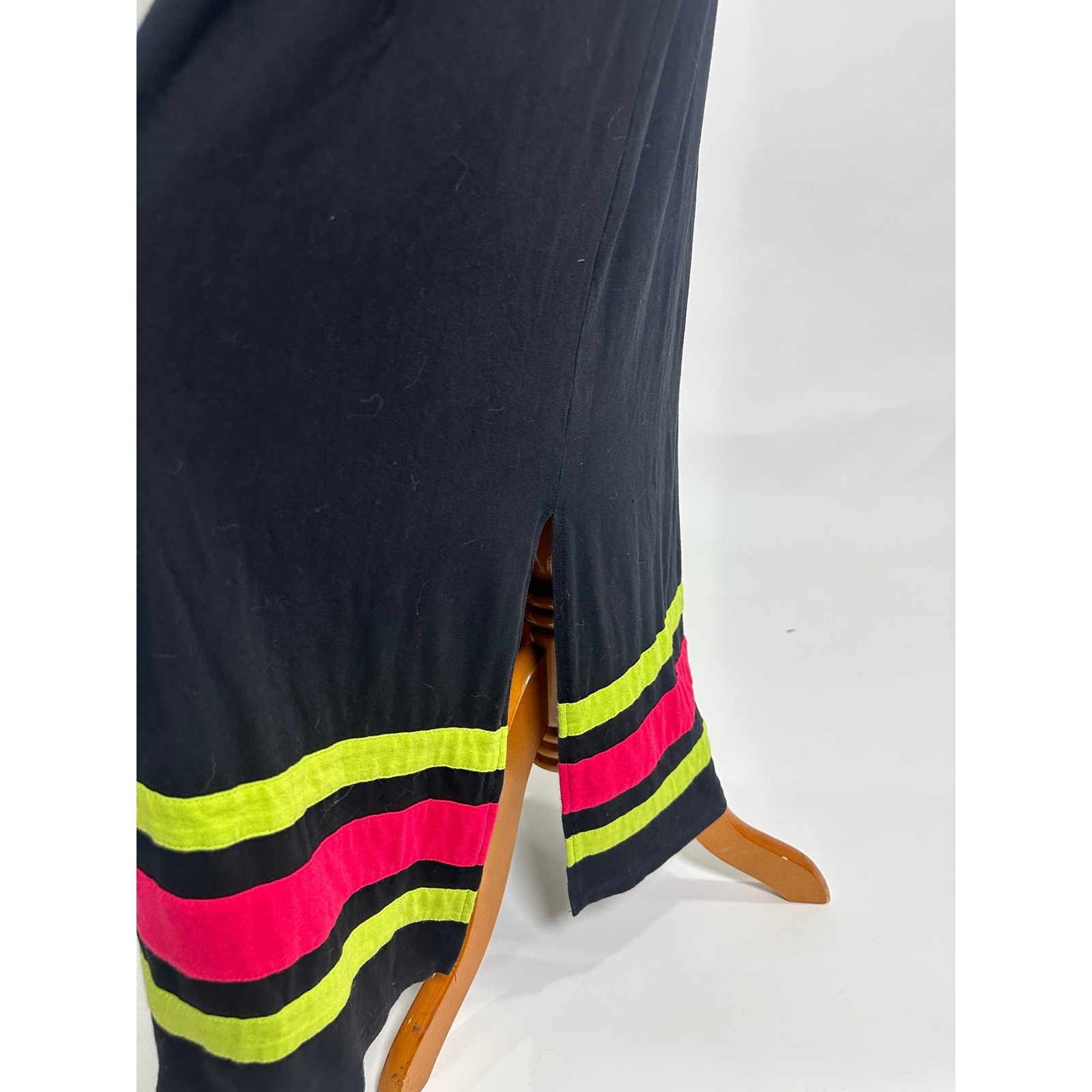 Vintage Variations 90s Y2K Beaded Color Block Jersey Maxi Dress Neon Pink Lime M