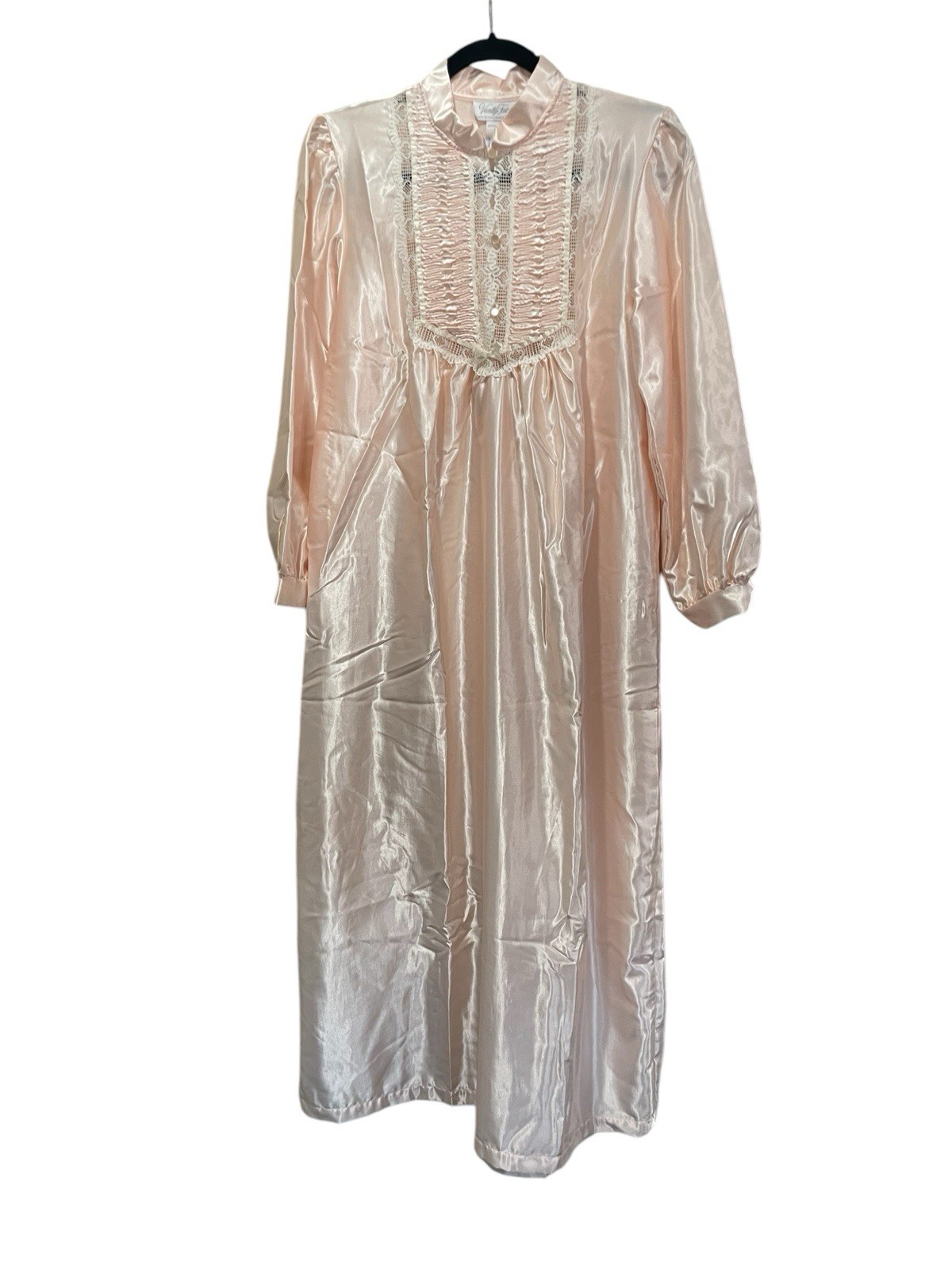 Vintage Vanity Fair Satin Lace Nightgown Light Peach/pink Long Sleeves Elegant