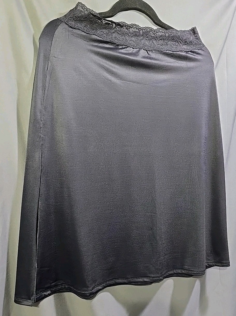 Nylon Spandex Half Slip Vassarette Slinky Black Side Slit, Waist 30&Prime;-36&Prime; L 25&Prime;
