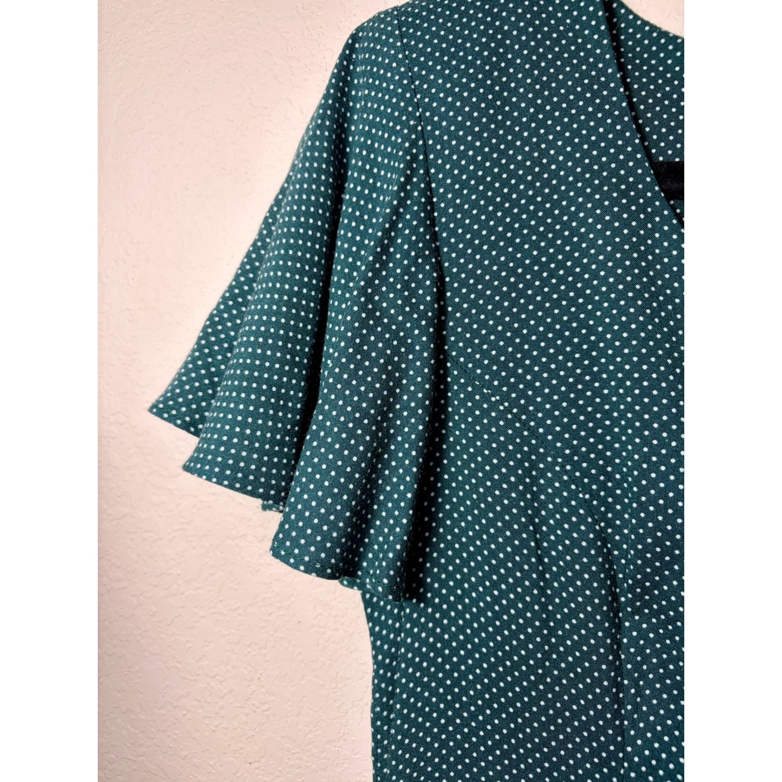 Vintage Rampage Teal Polka Dot Button Front Midi Dress Corsett Back 90s Size 3