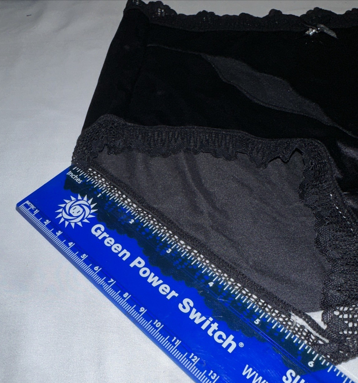 ~Shiny Large Black With Gem Nylon Lace Blended Panties W/Bow Cotton Gusset New