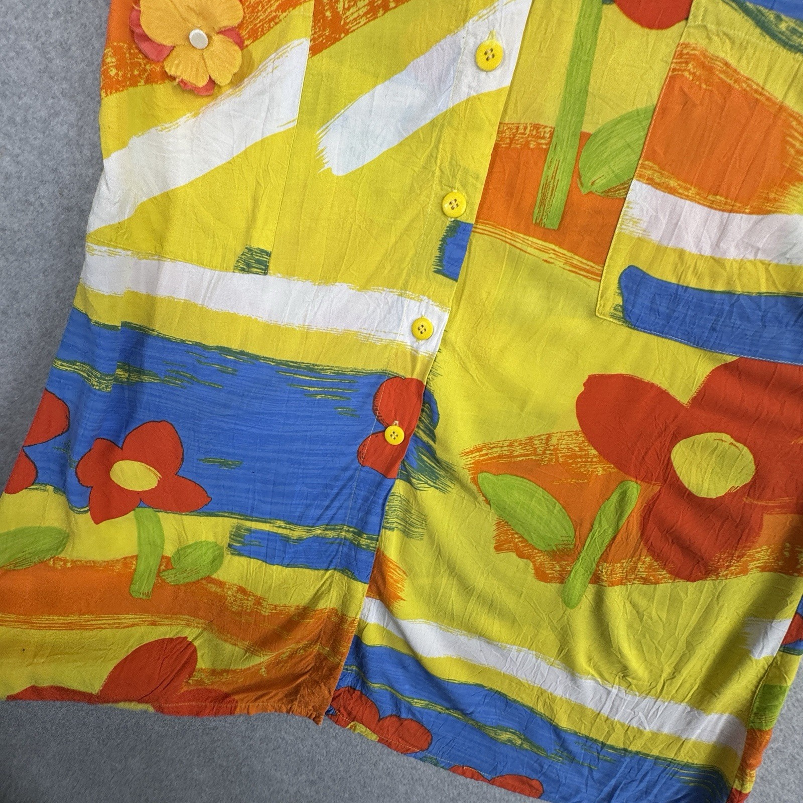 Jams World VTG 90s Floral Colorblock Maxi Dress Button Front Pocket M Bright