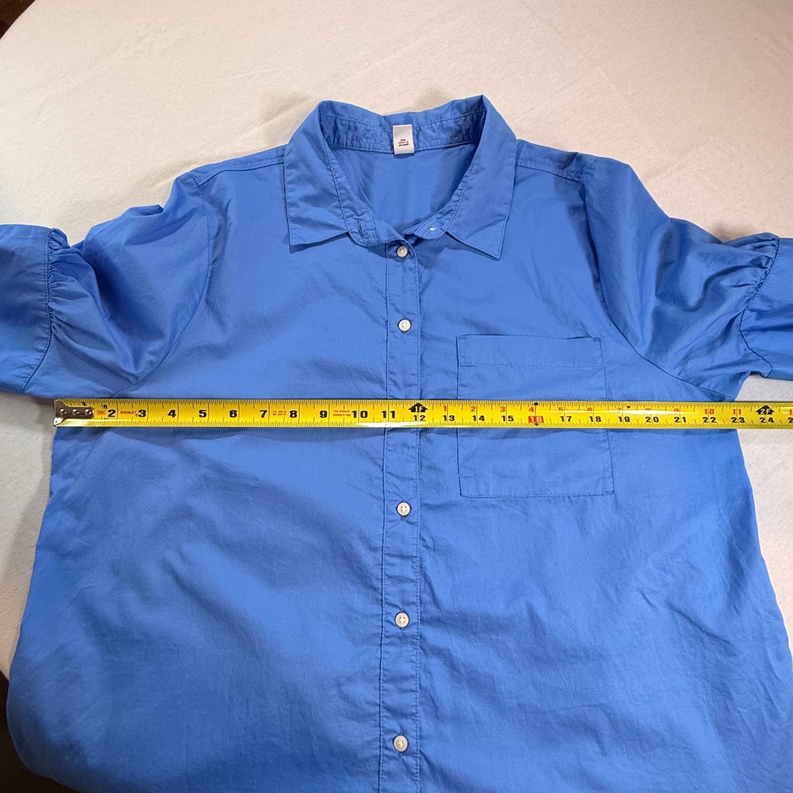 Old Navy Shirt Dress Womens L Blue Cotton Puff Sleeve Pockets Minimalist Casual