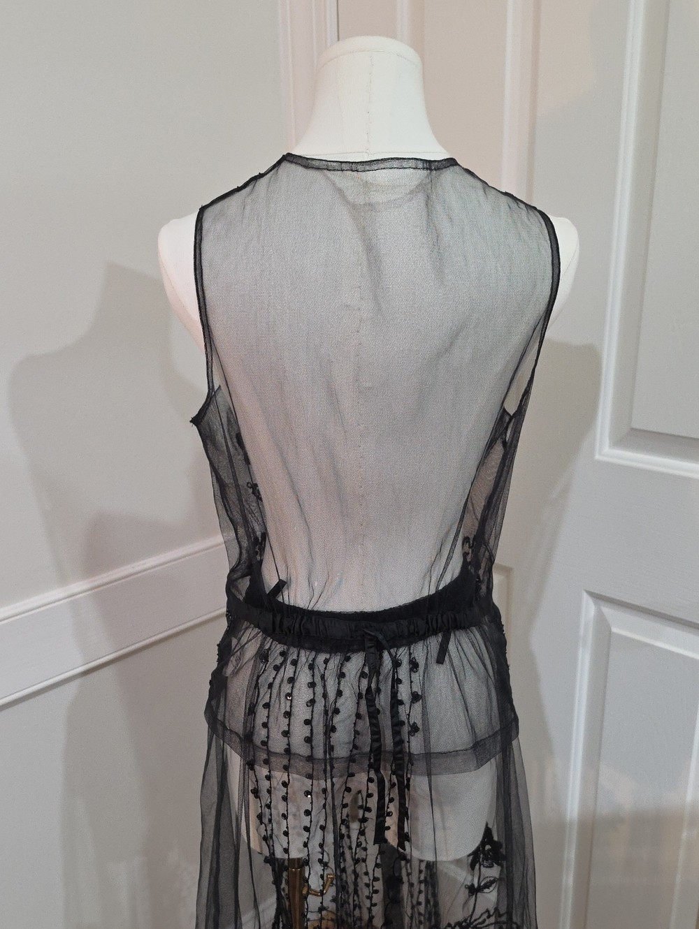 Vintage 90s Kenar Studio Hand-Beaded Sheer Mesh 2-Piece Vest & Skirt Set- Size S