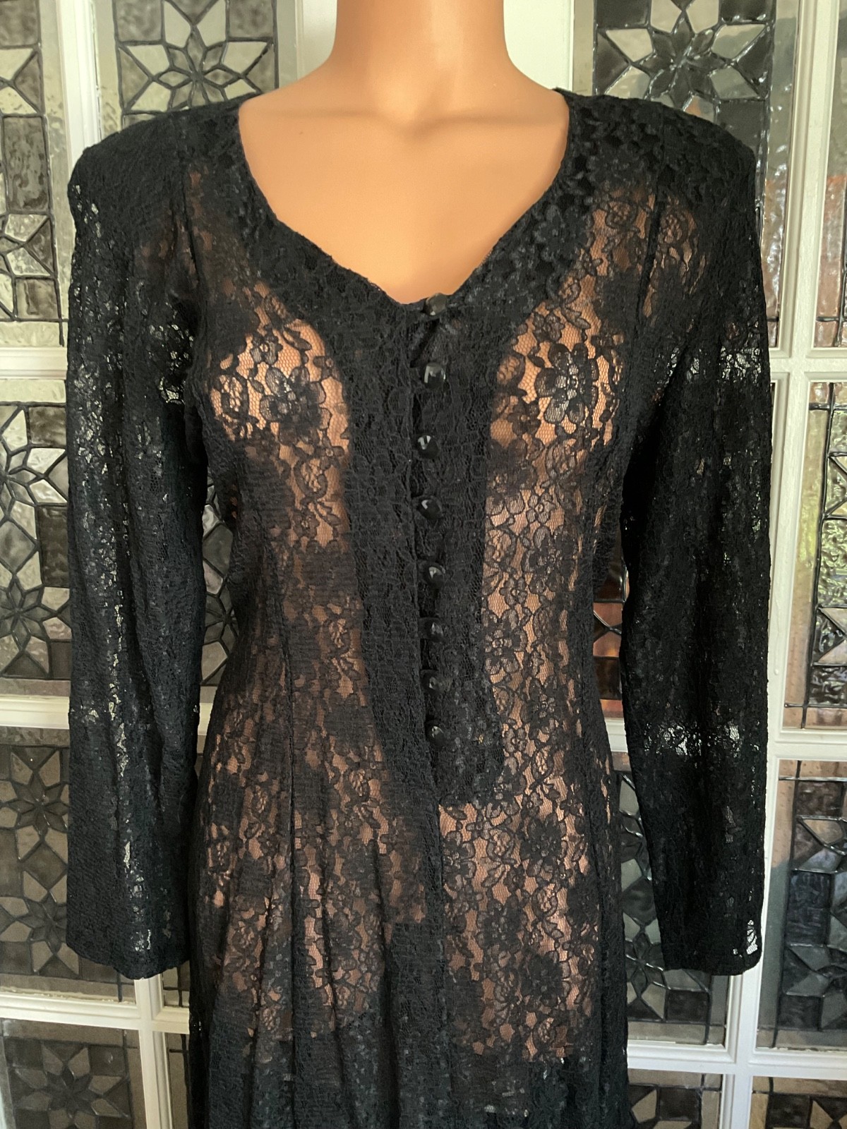 Vtg. Stella Lace Maxi Dress Boho Cottagecore Fairycore whimsical goth witchy