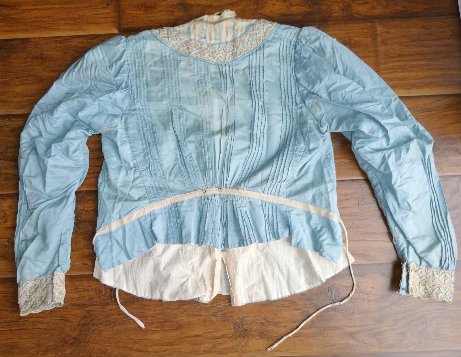 Edwardian Soft Blue Silk Bodice Jacket Soutache Lace Trim 1900s As Is
