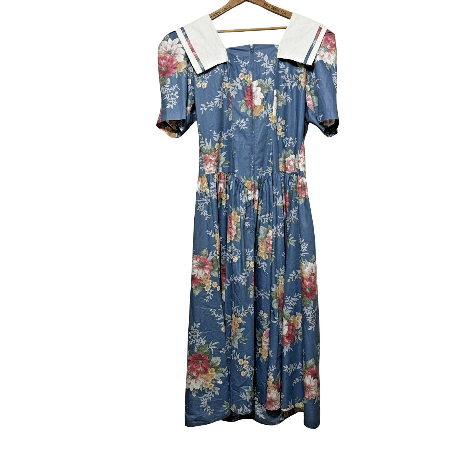 Vintage David Mitchell Floral Tea Dress Sailor Collar size Medium puff sleeve