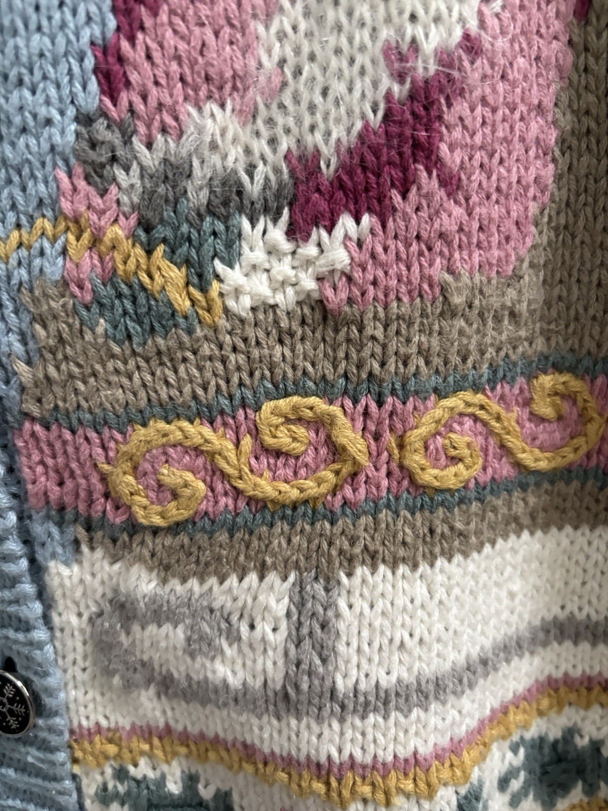 VTG 1990’s Signatures By Northern Isles Pastel Santa Cardigan Hand Knitted Sz M