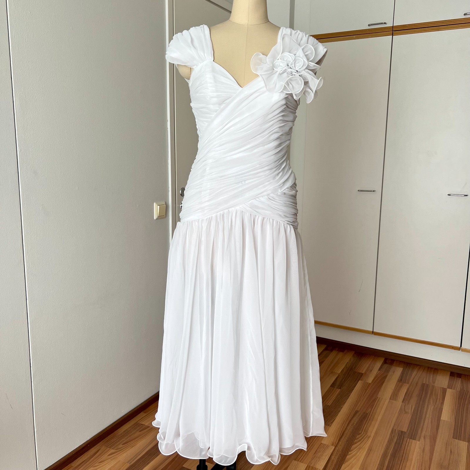 1980s JOHN CHARLES Minimalist Wedding Dress Drop Waist Bridal Fairytale Romantic