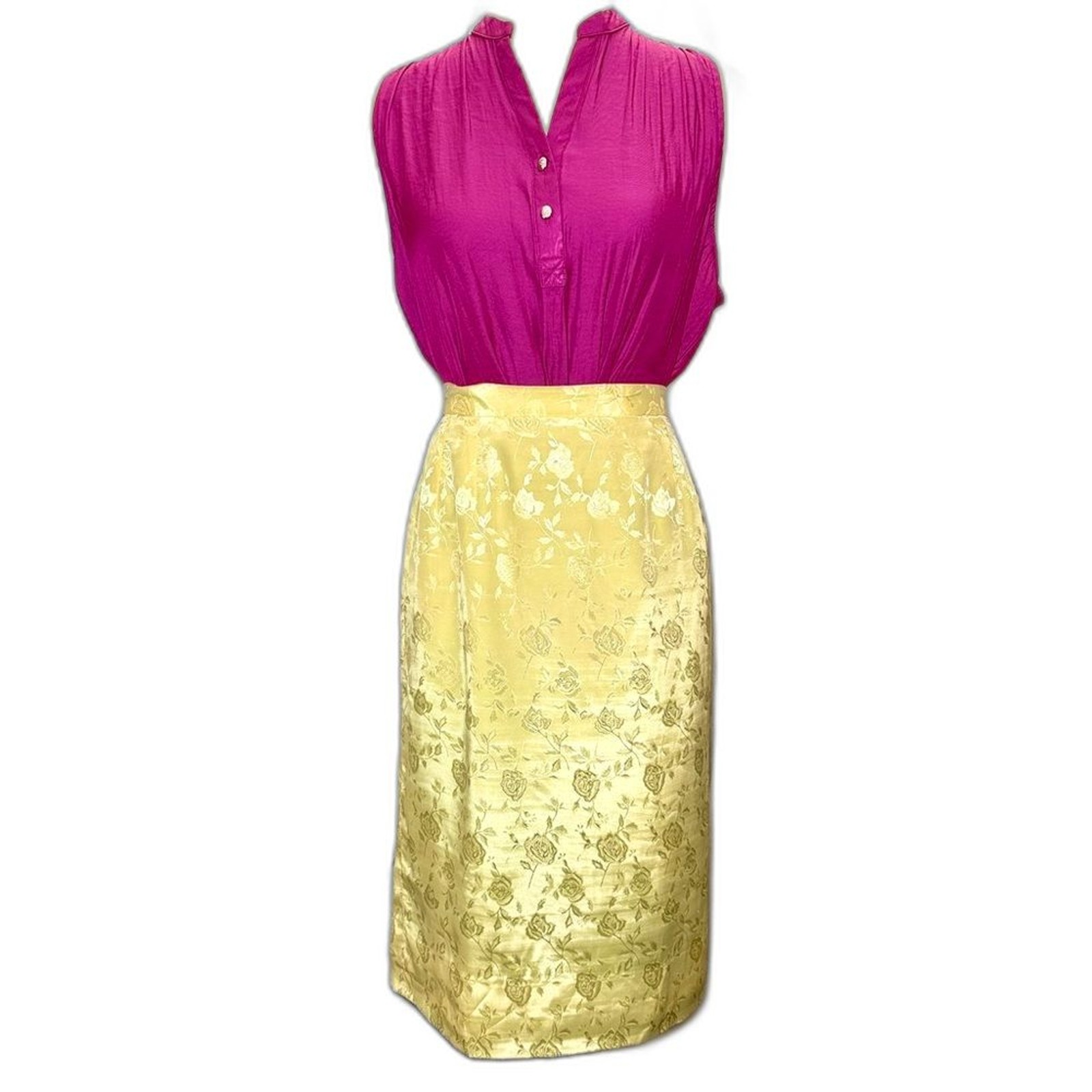 True Vintage 50s 60s Mid Century Jacquard Rose Satin Pencil Skirt Sz M 29&Prime;