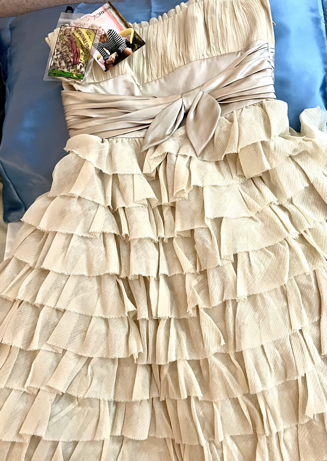 NWT Betsey Johnson Collection 2 Tea Dress Ivory Raw Silk Cotton Ruffles Tulle