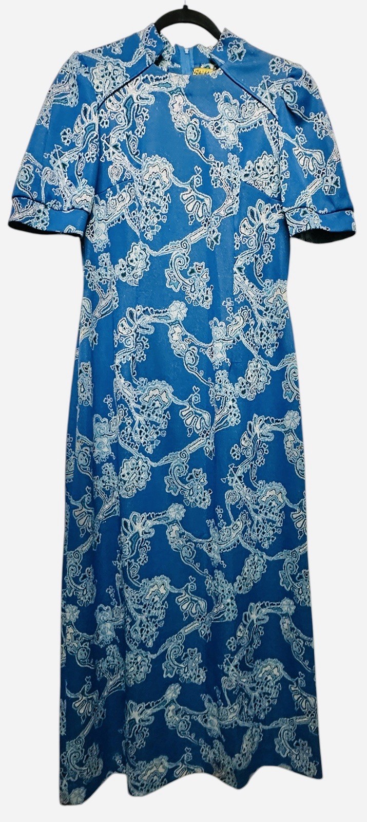 Vtg Schichtex Maxi Dress Sz 10 EU 42 Glitter Thread Mandarin Collar Austrian