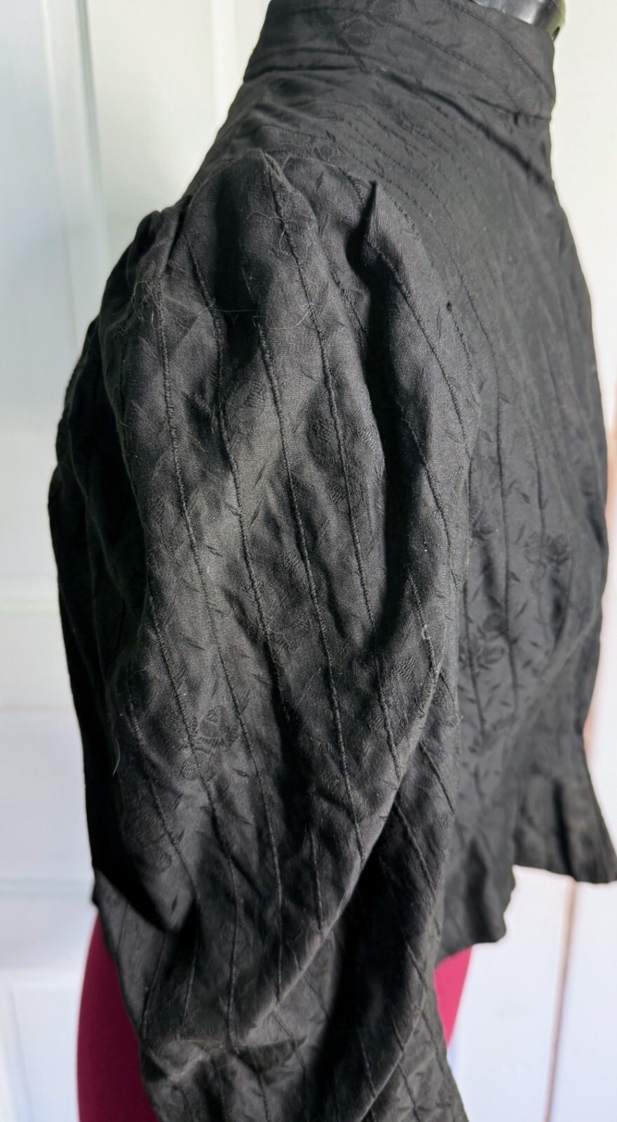 Antique 1880s Black Jacquard Floral Cotton Bodice Top
