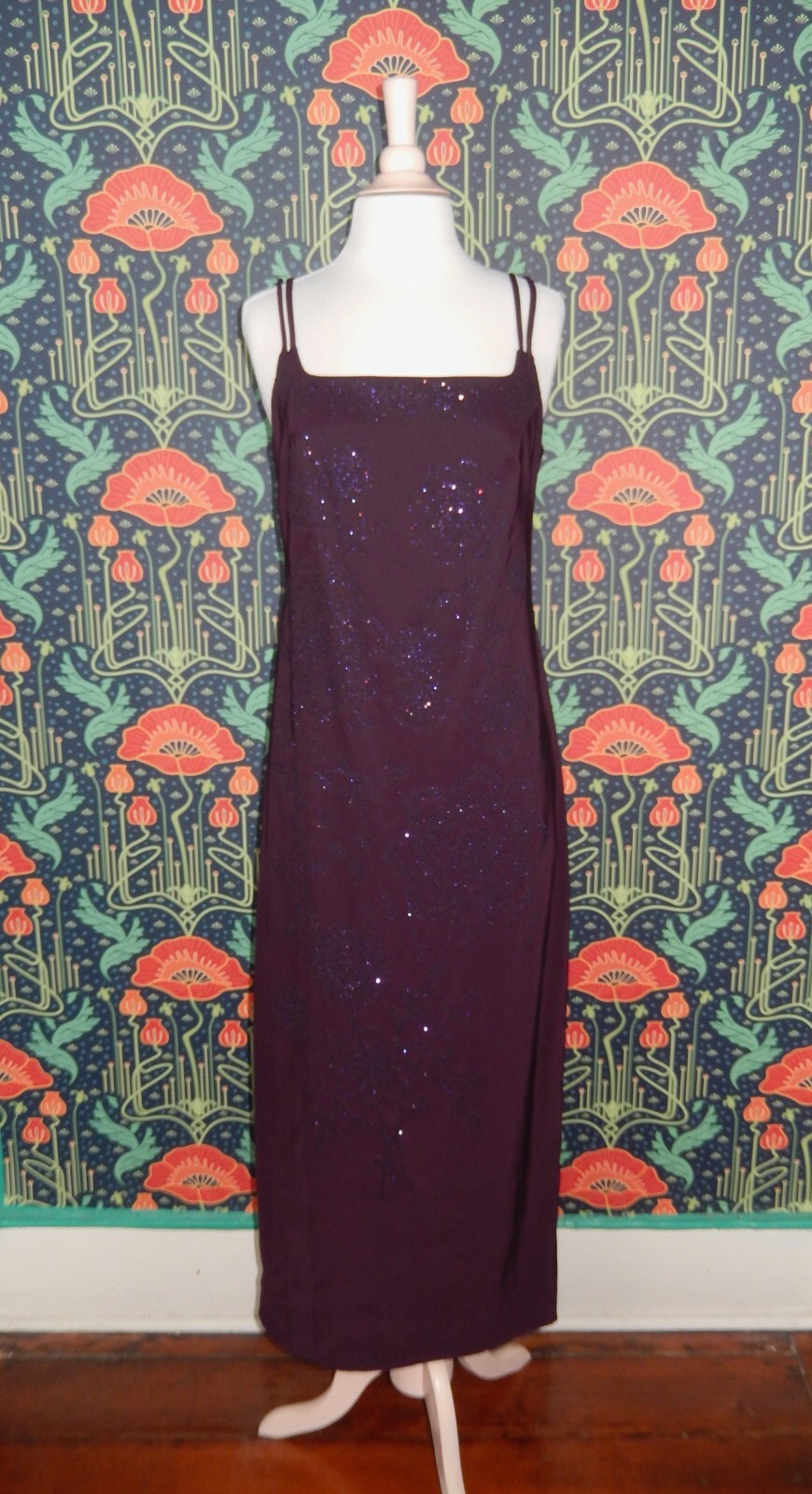 Vintage 90&rsquo;s Y2K CDC Purple Beaded Whimsigoth Grunge Homecoming Maxi Dress