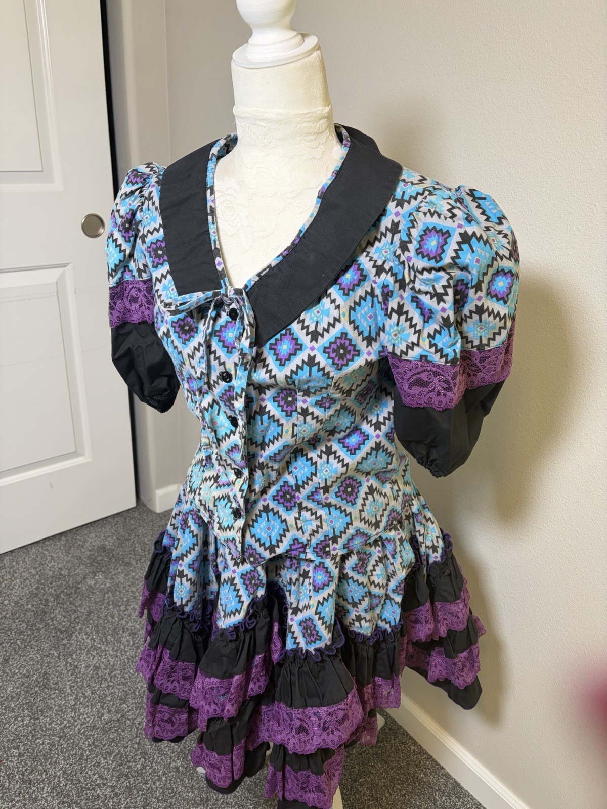 VTG 60s Handmade Square Dancing Dress ~2 Pc Set~S~Peasant Cowgirl Rockabilly