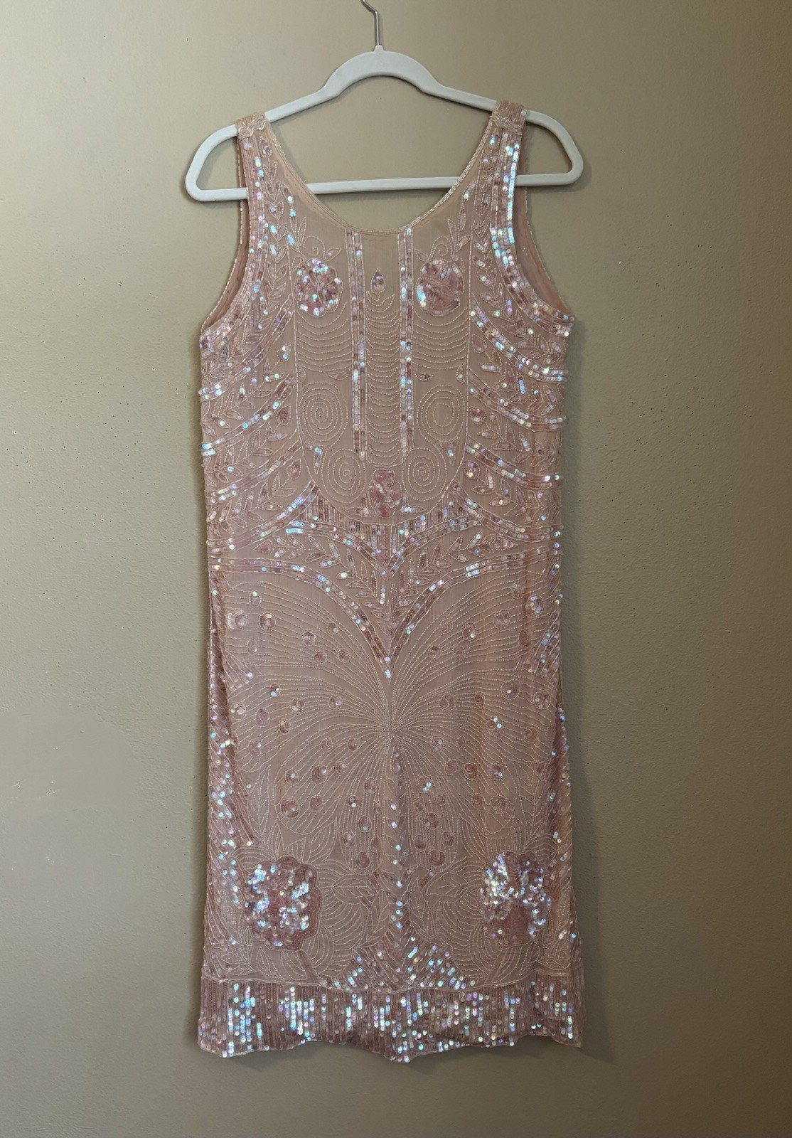 Vintage Fairy Art Deco Blush Pink Intricate Sparkly Iridescent Sequin Dress