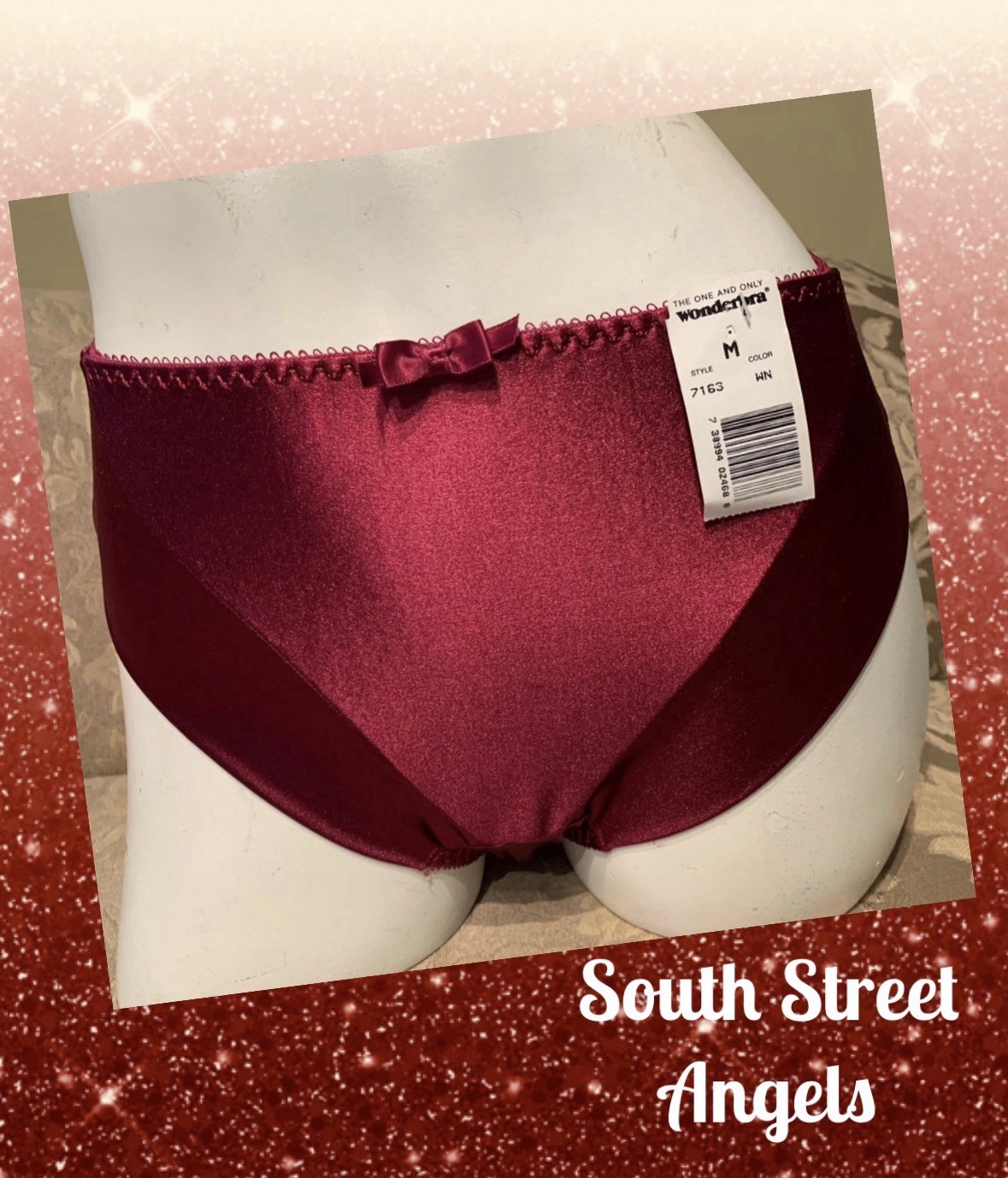 VINTAGE WONDERBRA 7163 ~ WINE RED SATIN HI-CUT BRIEF PANTIES ~ SIZE MEDIUM