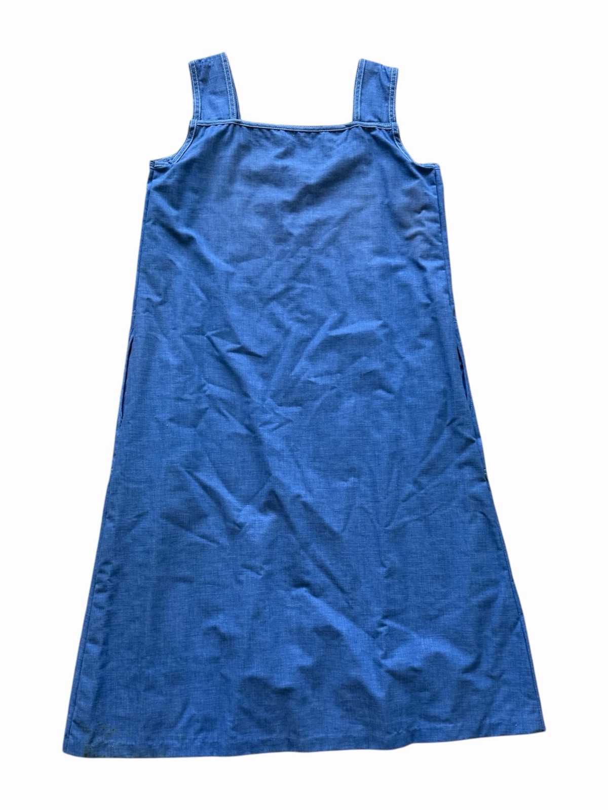 VTG ~ 1970s ~ NPC Fashions ~ Chambray Blue Pinafore Jumper Dress ~ Size M