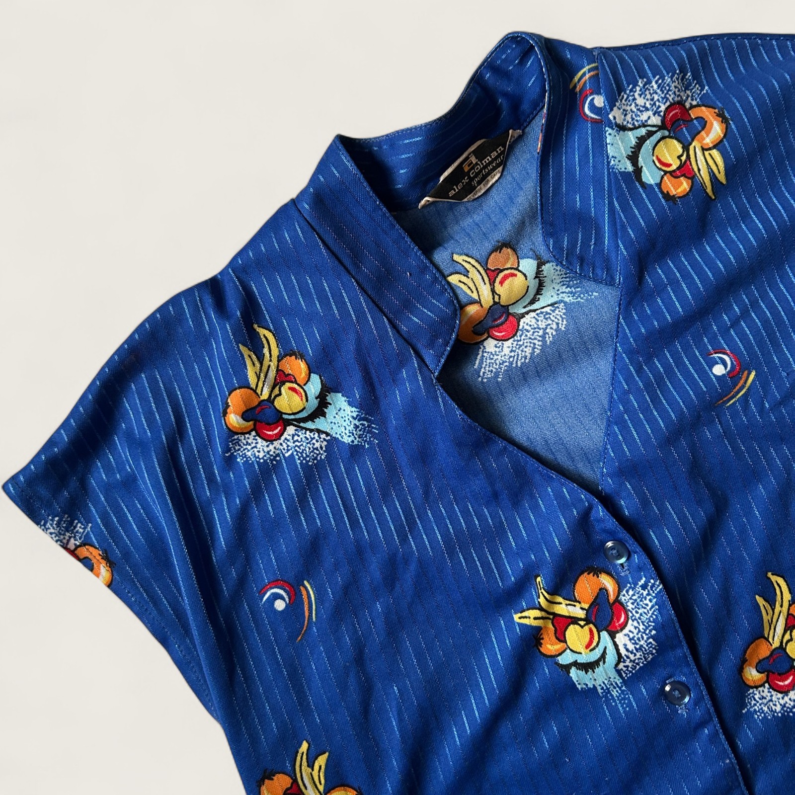 Alex Colman Sportswear Vintage Button-Up Blouse Blue Fruit Print Size Large L