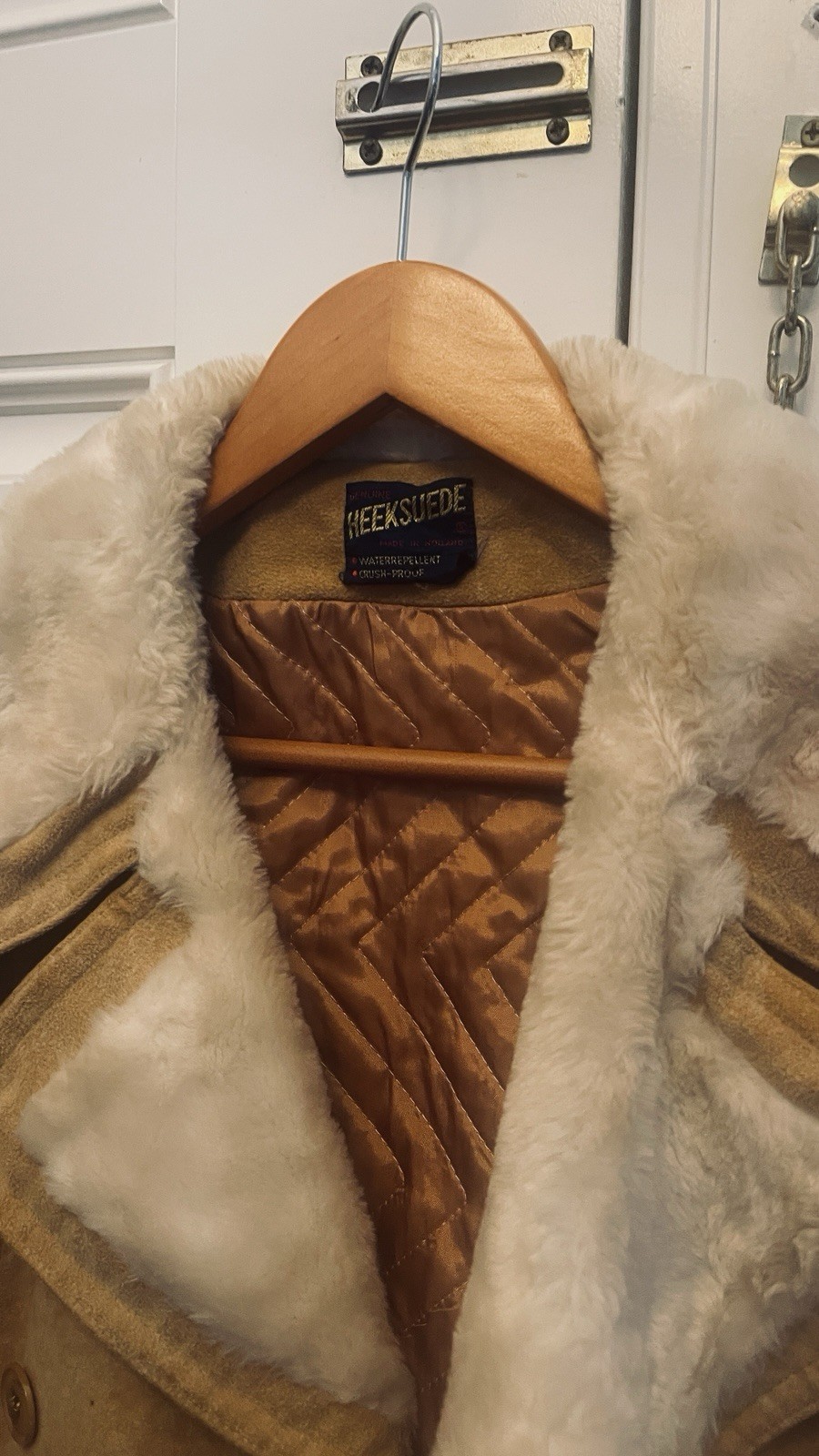 Vintage Heeksuede Double Breasted Faux Suede&Fur Women&rsquo;s BeigeCoat Sz M, Holland