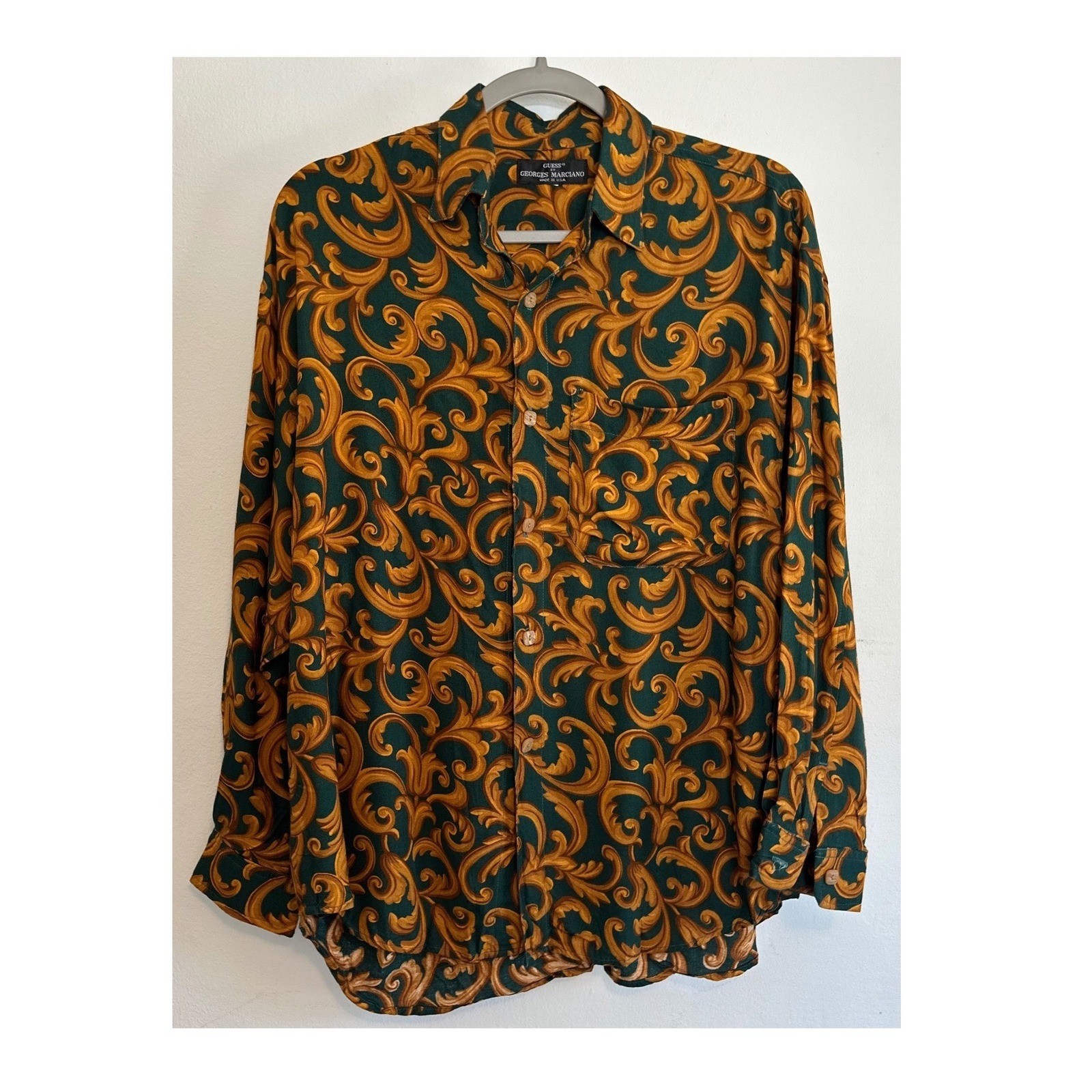 VTG Guess by Georges Marciano Baroque Scroll Top Retro Funky Glam Psychedelic
