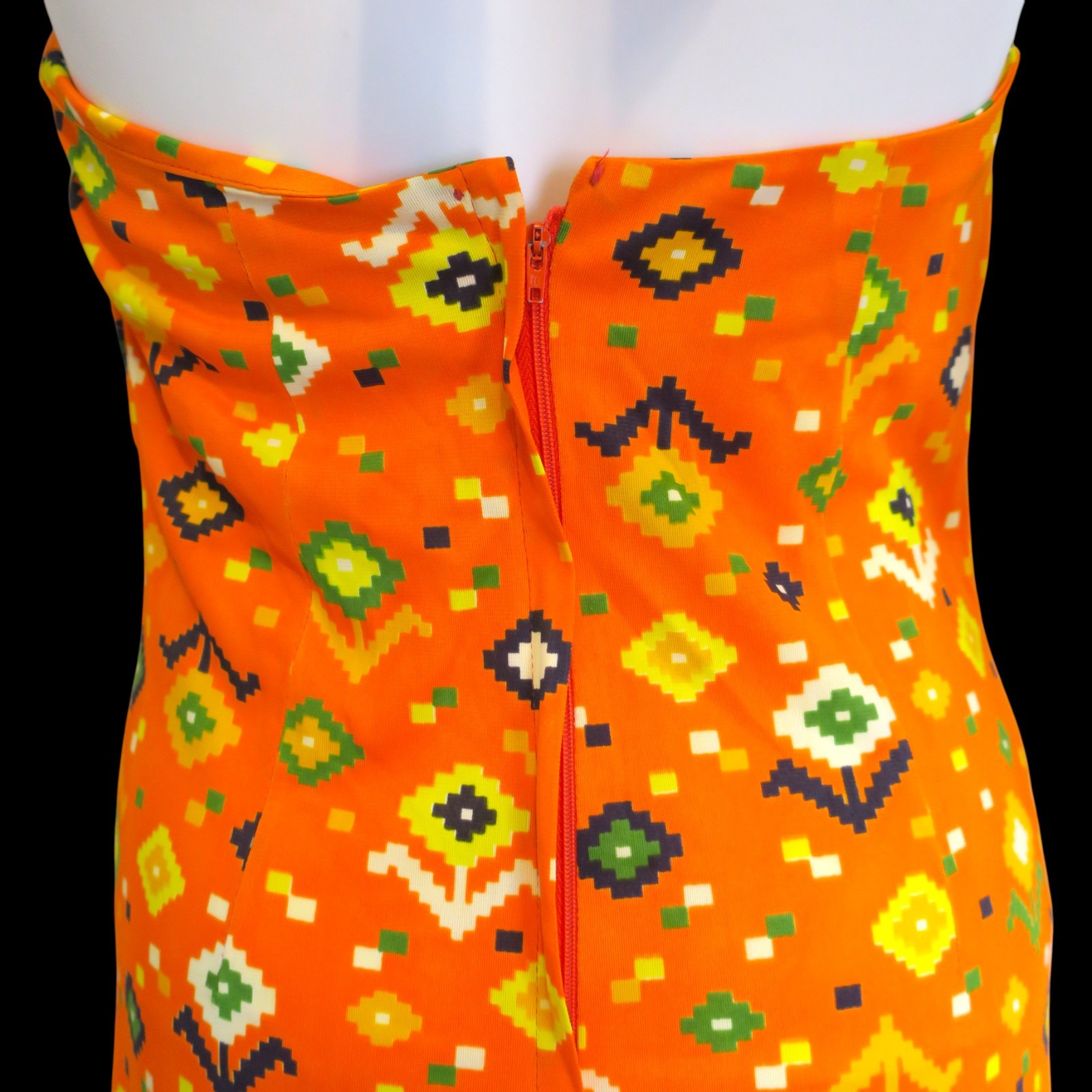 Vintage 70s Sears JR Bazaar Halter Maxi Dress Multicolor Hawaiian Mod Women&rsquo;s SM