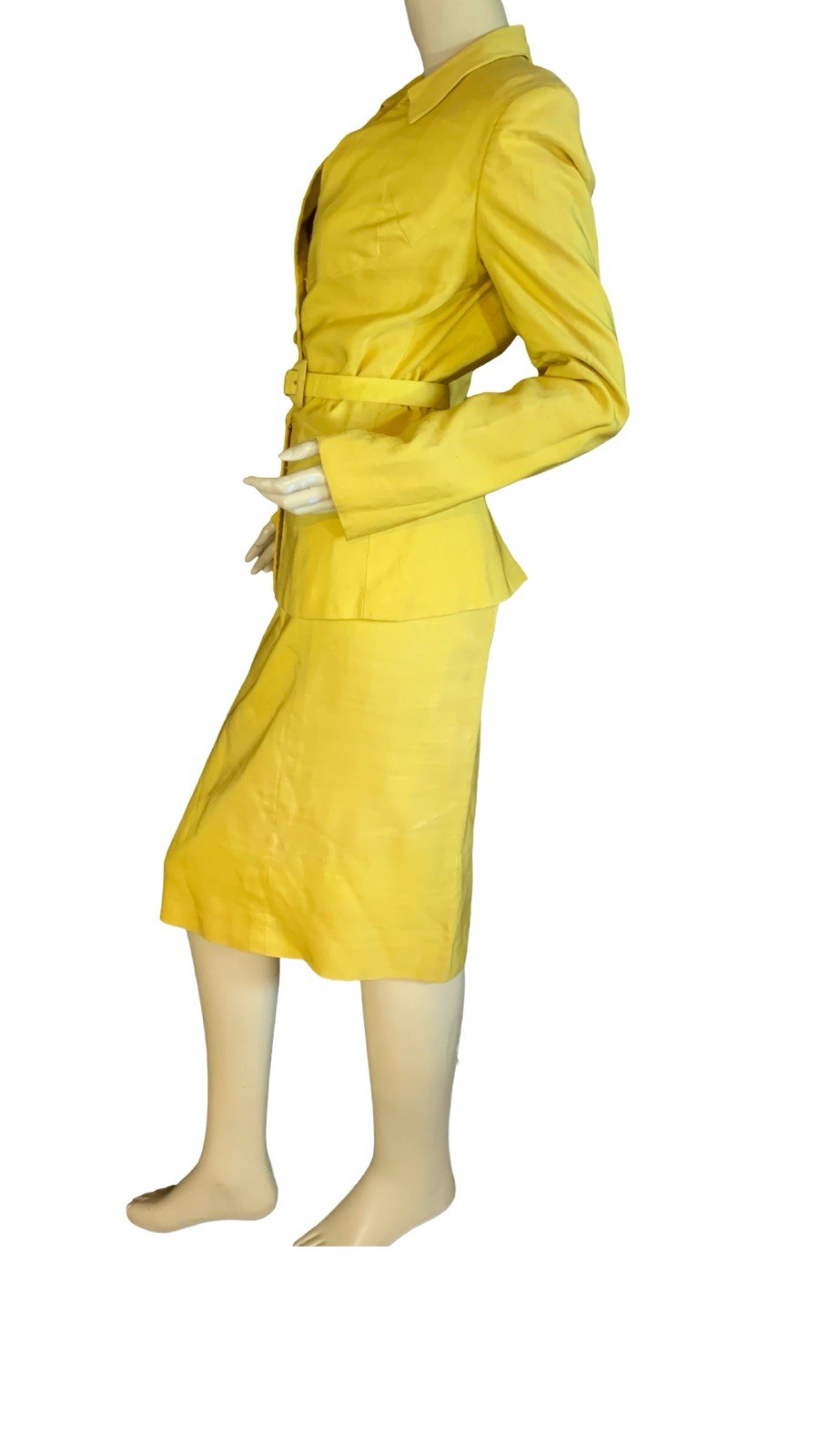 WOMEN&rsquo;S IRENE LENTZ VINTAGE 1950&rsquo;S YELLOW SILK BLEND SKIRT SUIT SIZE S