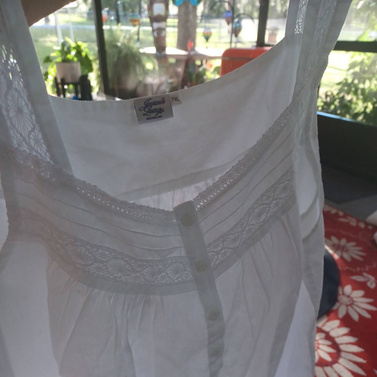 Jacaranda Living Beautiful White 95% Cotton Nightgown Made In USA Boston MA 2X