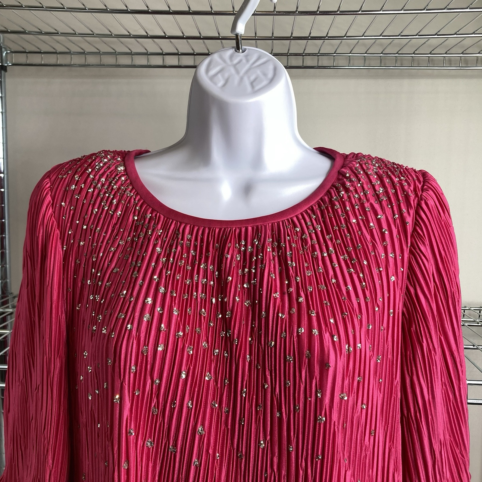 Vintage Gilberti Pink Sequin Pleated Midi Dress Size 12 Special Occasion 80&rsquo;s