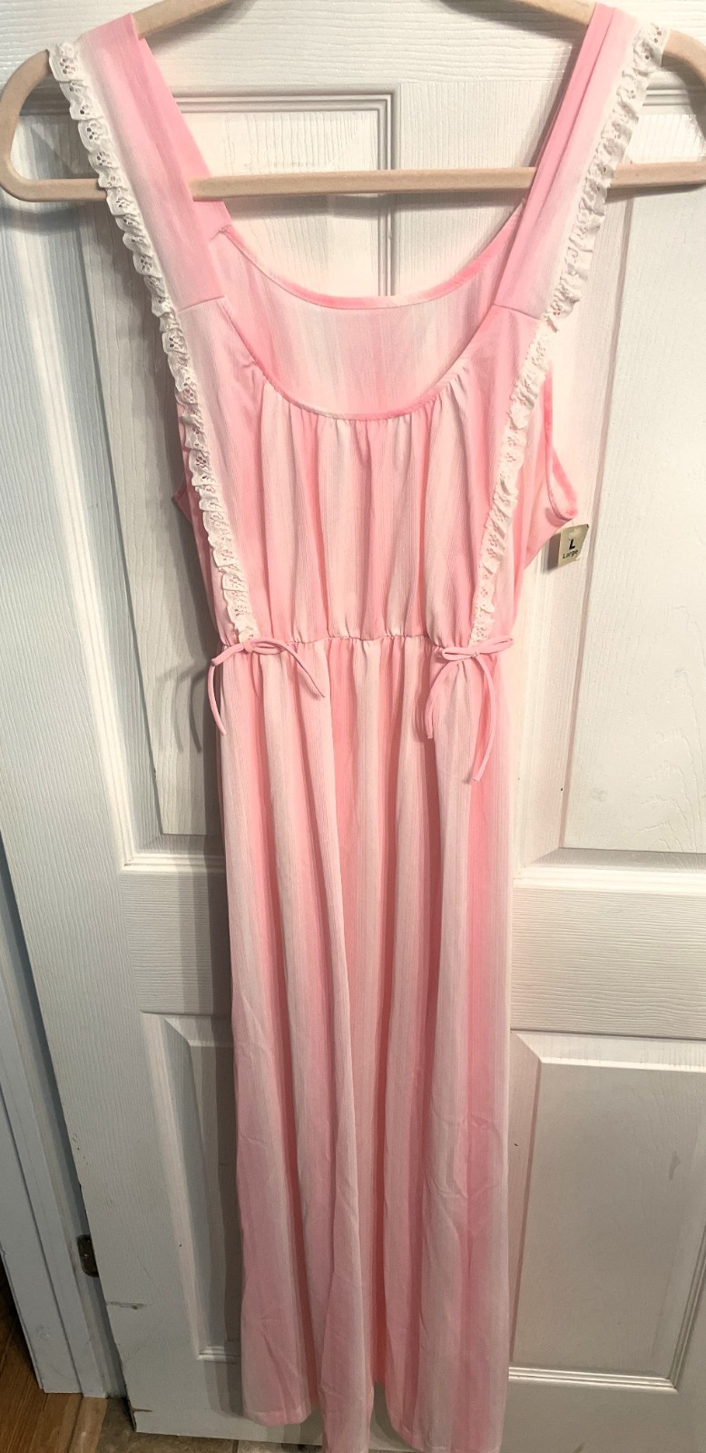 Texsheen Vintage Pink/White Stripe Lace Nylon Nightgown Sheer NWT LARGE Sissy
