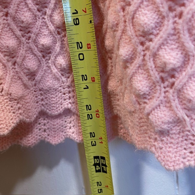 Vintage Handmade Pink Wavy Pineapple Textured Knit Button Cardigan Sweater Large