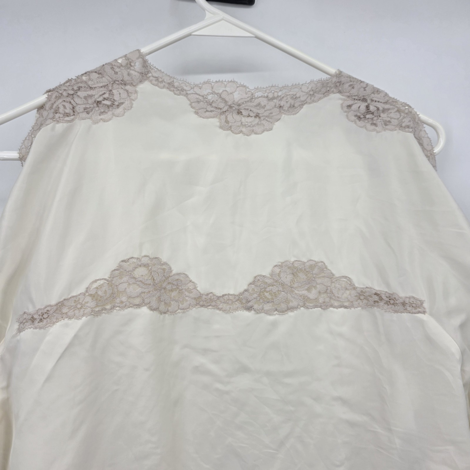 Vintage 1970s Eyeful by Flaums Peignoir Set Ivory Lace Silk Blend Union Made