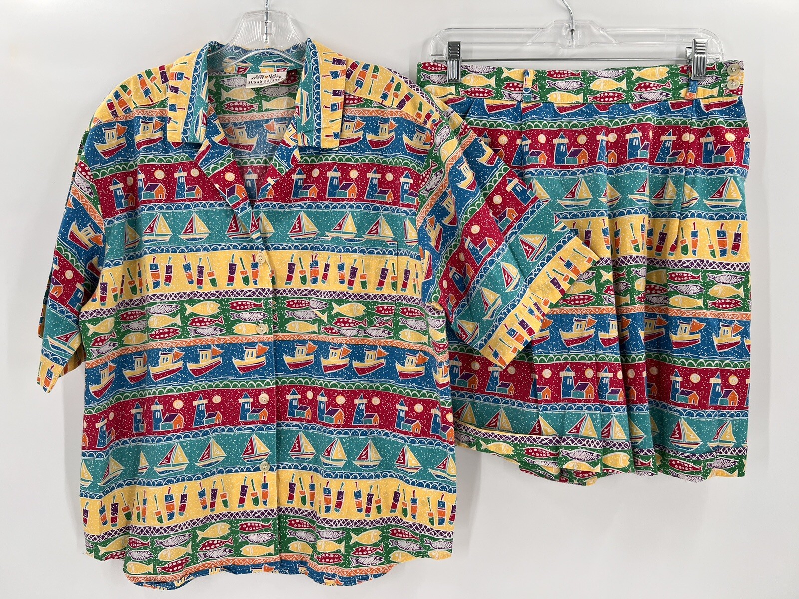 VINTAGE SUSAN BRISTOL FUN! SHIRT/SHORT SET NAUTICAL THEME SIZE 14 (30&Prime;X6.5&Prime;) EUC