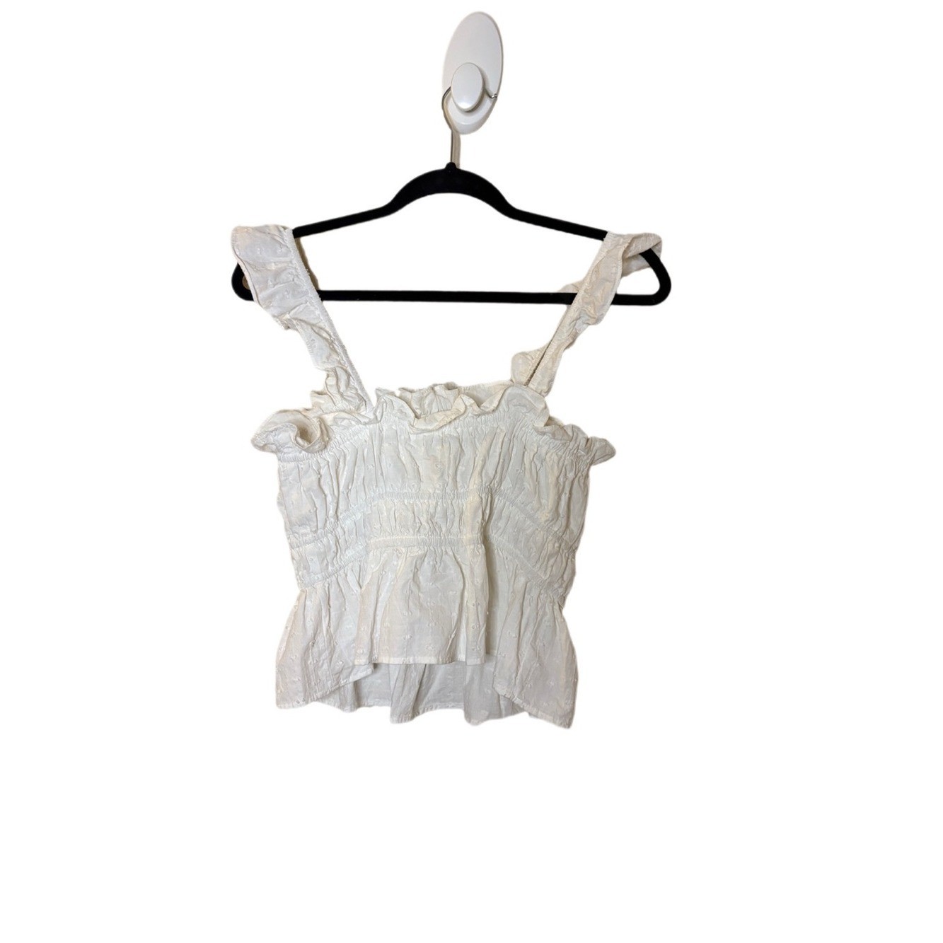 Love Riche White Smocked Ruffle Strap Peplum Camisole