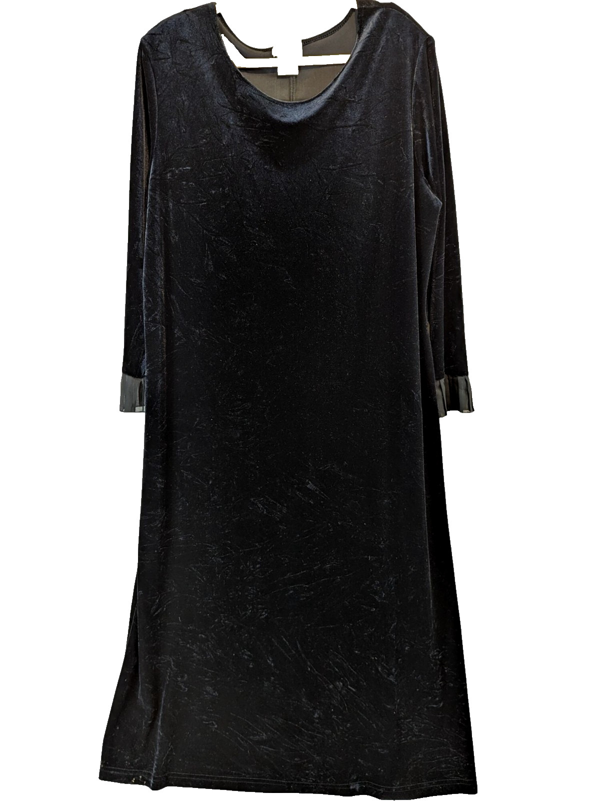 JL Studio Vintage Dress Plus sz 20W Black Crushed Velvet Pleated Cuff Elegant