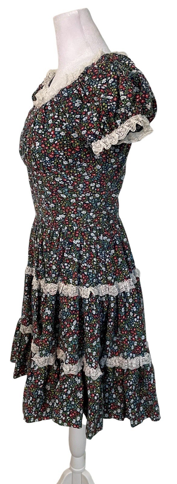 Vtg Partners Please Malco Modes Floral Lace Tiered Full Circle Dress Dance 10