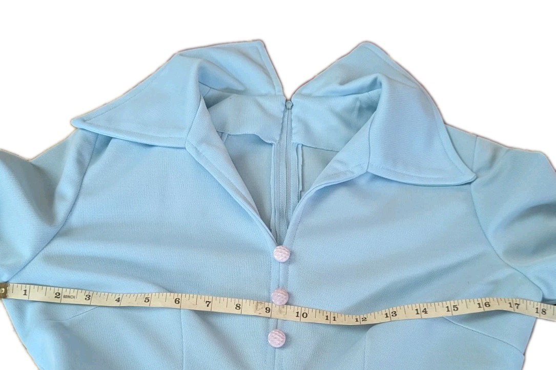 Vintage Mod A Line Point Collared Dress Handmade Back Zip 1970s 34 In Bust Retro